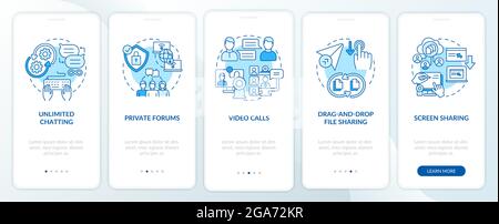 Business messaging option blue onboarding mobile app page screen Stock Vector