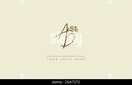 Initial letter AD  Or DA  Signature handwritten wedding botanical floral icon logo vector  design  illustration Stock Vector