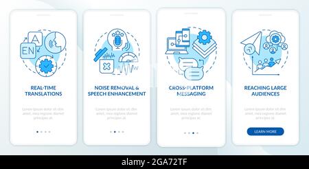 IM advanced feature blue onboarding mobile app page screen Stock Vector