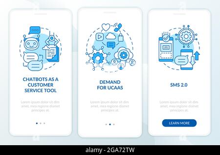 Messaging software trend blue onboarding mobile app page screen Stock Vector