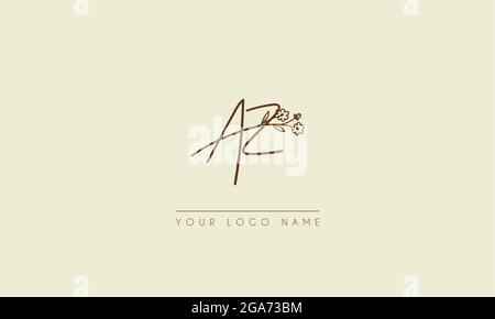 Initial letter AZ  Or ZA  Signature handwritten wedding botanical floral icon logo vector  design  illustration Stock Vector