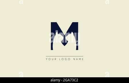Initial letter M Negative space with Head Cat logo icon design Stock Vector