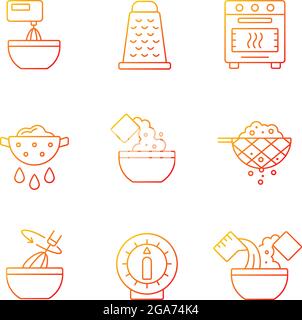 Food cooking instruction gradient linear vector icons set Stock Vector