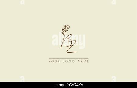 Initial letter BZ Or ZB  Signature handwritten wedding botanical floral icon logo vector  design  illustration Stock Vector