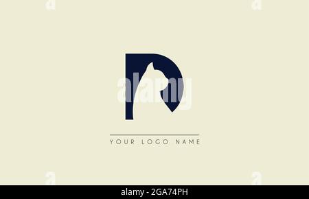 Initial letter D  Negative space with Head Cat logo icon design Stock Vector