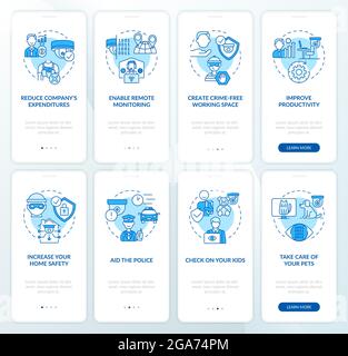Security cameras onboarding mobile app page screen set Stock Vector