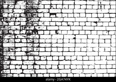 Black and white vector illustration of a brick wall. Realistic Abstract Architectural background with halftones. Old facade wall. Stock Vector