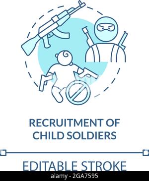 Recruitment of child soldiers blue concept icon Stock Vector
