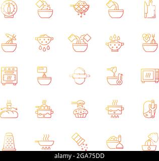 Cooking instruction gradient linear vector icons set Stock Vector