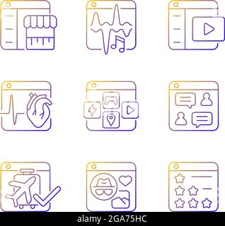 Digital platforms gradient linear vector icons set Stock Vector