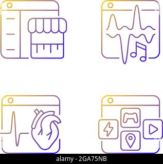 Digital services gradient linear vector icons set Stock Vector