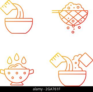 Food preparation instruction gradient linear vector icons set Stock Vector