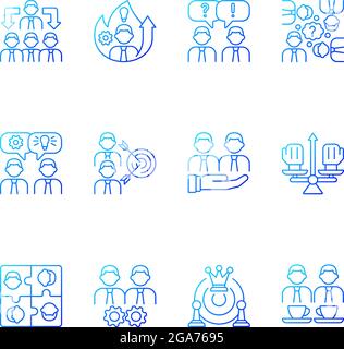 Teamwork related gradient linear vector icons set Stock Vector