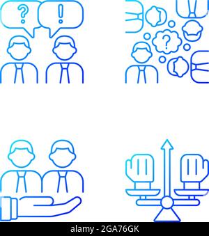 Collective work gradient linear vector icons set Stock Vector