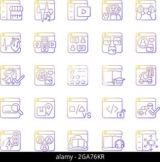 Online platforms gradient linear vector icons set Stock Vector