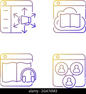 Launching online services gradient linear vector icons set Stock Vector