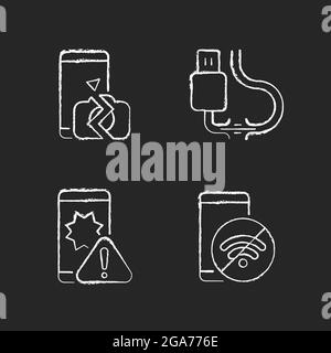 Repair related chalk white icons set on dark background Stock Vector