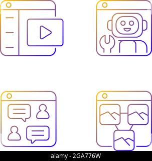 Digitization in business gradient linear vector icons set Stock Vector