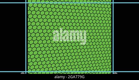 Green hexagons and black banner with blue lines, abstract background Stock Vector