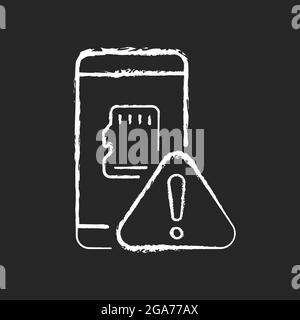 Micro SDcard not working chalk white icon on dark background Stock Vector