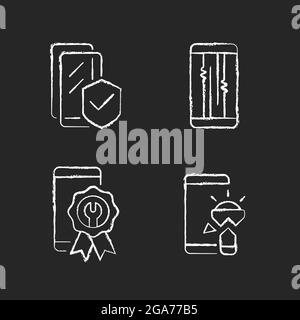 Common phone breakdowns chalk white icons set on dark background Stock Vector