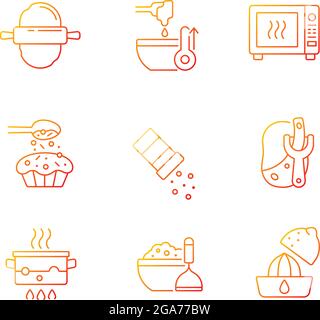 Cooking gradient linear vector icons set Stock Vector