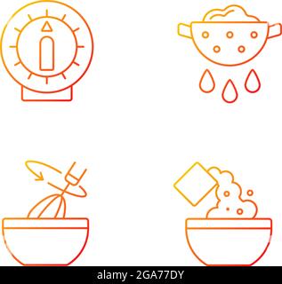 Food preparation gradient linear vector icons set Stock Vector