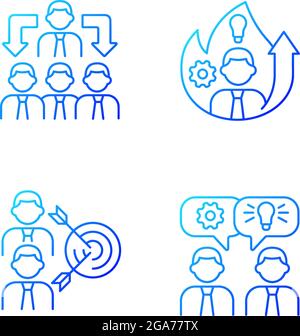 Working together gradient linear vector icons set Stock Vector