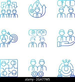 Team working gradient linear vector icons set Stock Vector