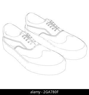Sneakers contour isolated on white background. Vintage sneakers. Isometric view. Vector illustration. Stock Vector