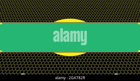 Abstract background of yellow hexagons and green banner Stock Vector