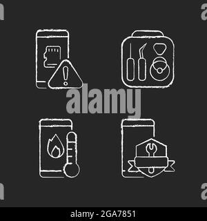 Cellphone recovery related chalk white icons set on dark background Stock Vector