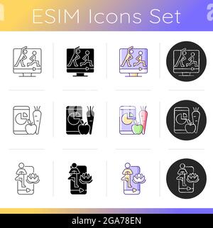 Online fitness classes icons set. Stock Vector