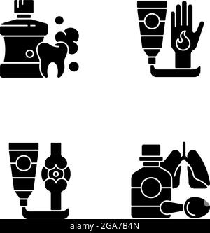 Medical treatment options black glyph icons set on white space Stock Vector