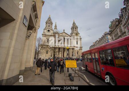 LONDON, UNITED KINGDOM - Apr 05, 2013: View on St Paul's Cathedral from Ludgate Hill, London, UK Stock Photo