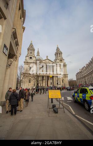 LONDON, UNITED KINGDOM - Apr 05, 2013: View on St Paul's Cathedral from Ludgate Hill, London, Uk Stock Photo