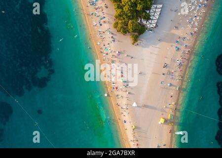 Aerial scene of Zlatni rat beach on Brač island, Croatia Stock Photo