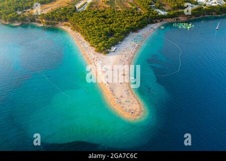 Aerial scene of Zlatni rat beach on Brač island, Croatia Stock Photo