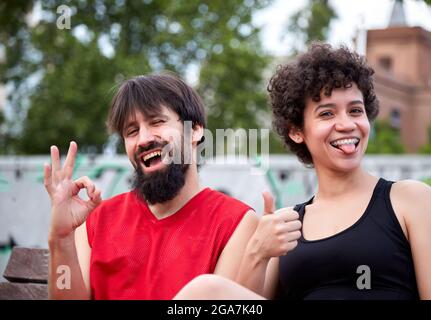 Couple having fun. They're staying and happy. Stock Photo
