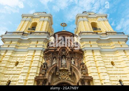San Francisco basilica and convent facade in baroque style, Lima, Peru. Stock Photo