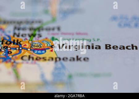 Virginia Beach Virginia shown on a road map or Geography map Stock Photo