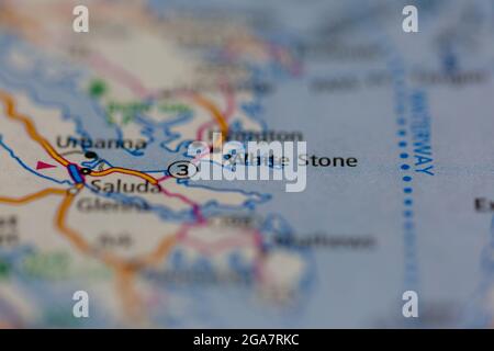 White Stone Virginia shown on a road map or Geography map Stock Photo