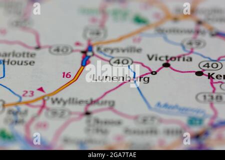 Lunenburg Virginia shown on a road map or Geography map Stock Photo - Alamy