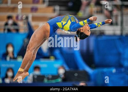 Ariake Gymnastics Centre, Tokyo, Japan. 29th July, 2021. Rebeca Andrade of Brazil during the all around artistic gymnastics final at the Olympics at Ariake Gymnastics Centre, Tokyo, Japan. Kim Price/CSM/Alamy Live News Stock Photo