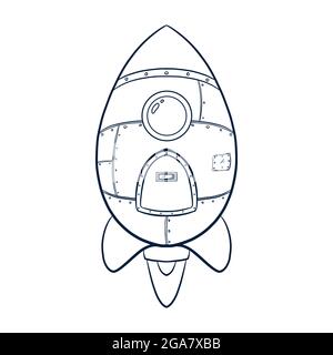 Cartoon Rocket Illustration. Hand drawn Space ship icon. Rocket launch sketch suitable for logo, business product, web Landing Page, Banner, Flyer, Sticker, Card Stock Vector
