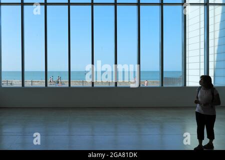 A view of Margate prom and the sea from inside the Turner Contemporary art gallery - Margate, Thanet, Kent, England, UK