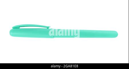 Green pen with cap isolated on a white background Stock Photo