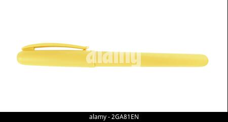 Yellow pen with cap isolated on a white background Stock Photo