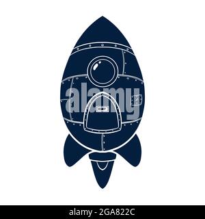 Rocket Silhouette. Cartoon spaceship vector silhouette illustration for logo, print, Web Landing Page, Banner, Flyer, Sticker, Card Stock Vector