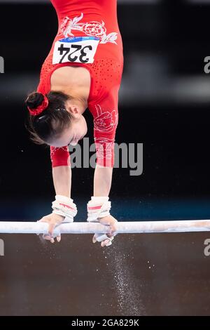 Jin Zhang of China during women's qualification for the Artistic ...